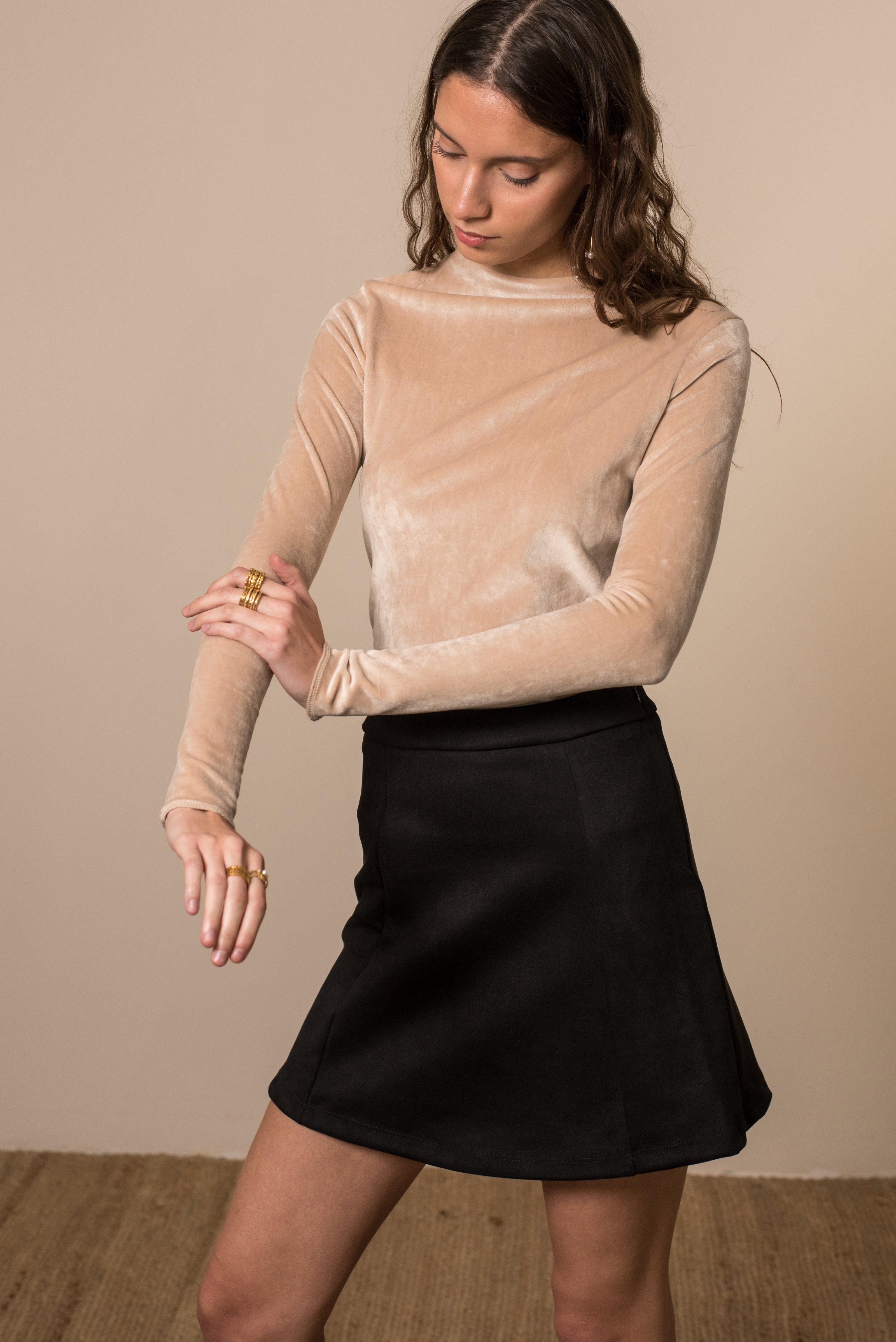 Mini suede skirt in black