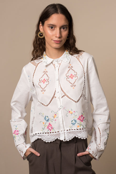 πουκαμισο απο παραδοσιακα εργοχειρα και τραπεζομαντηλα