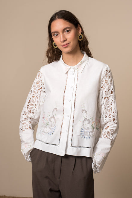 πουκαμισο κεντητο απο παραδοσιακο τραπεζομαντηλο