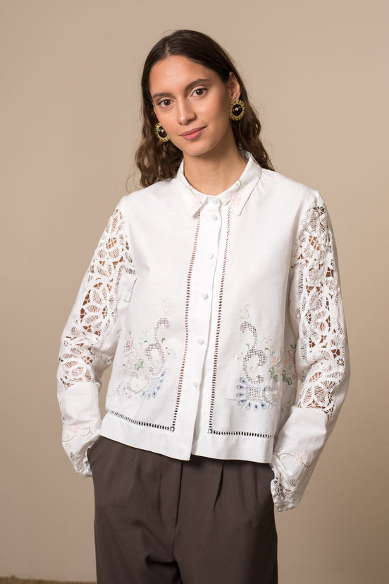 πουκαμισο κεντητο απο παραδοσιακο τραπεζομαντηλο